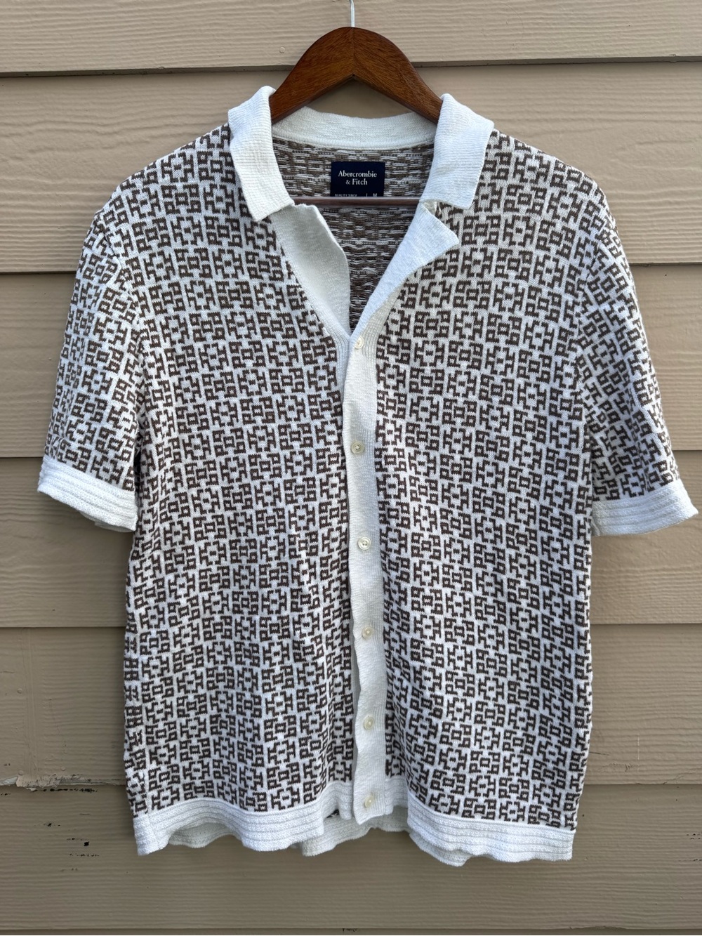 Abercrombie & Fitch Men’s Knit Polo M Brown White Geometric